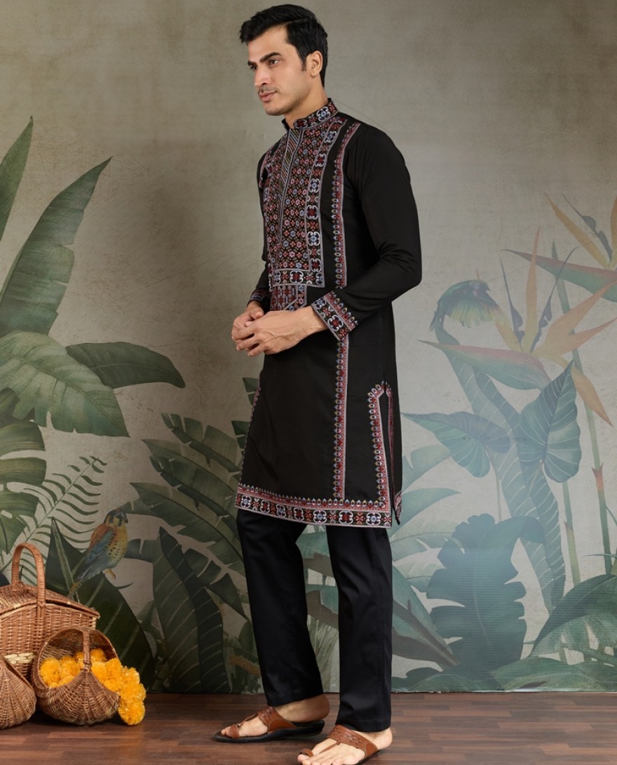 61305-black  - Colors of Tradition –  Black Statement Kurtas for Every Celebration